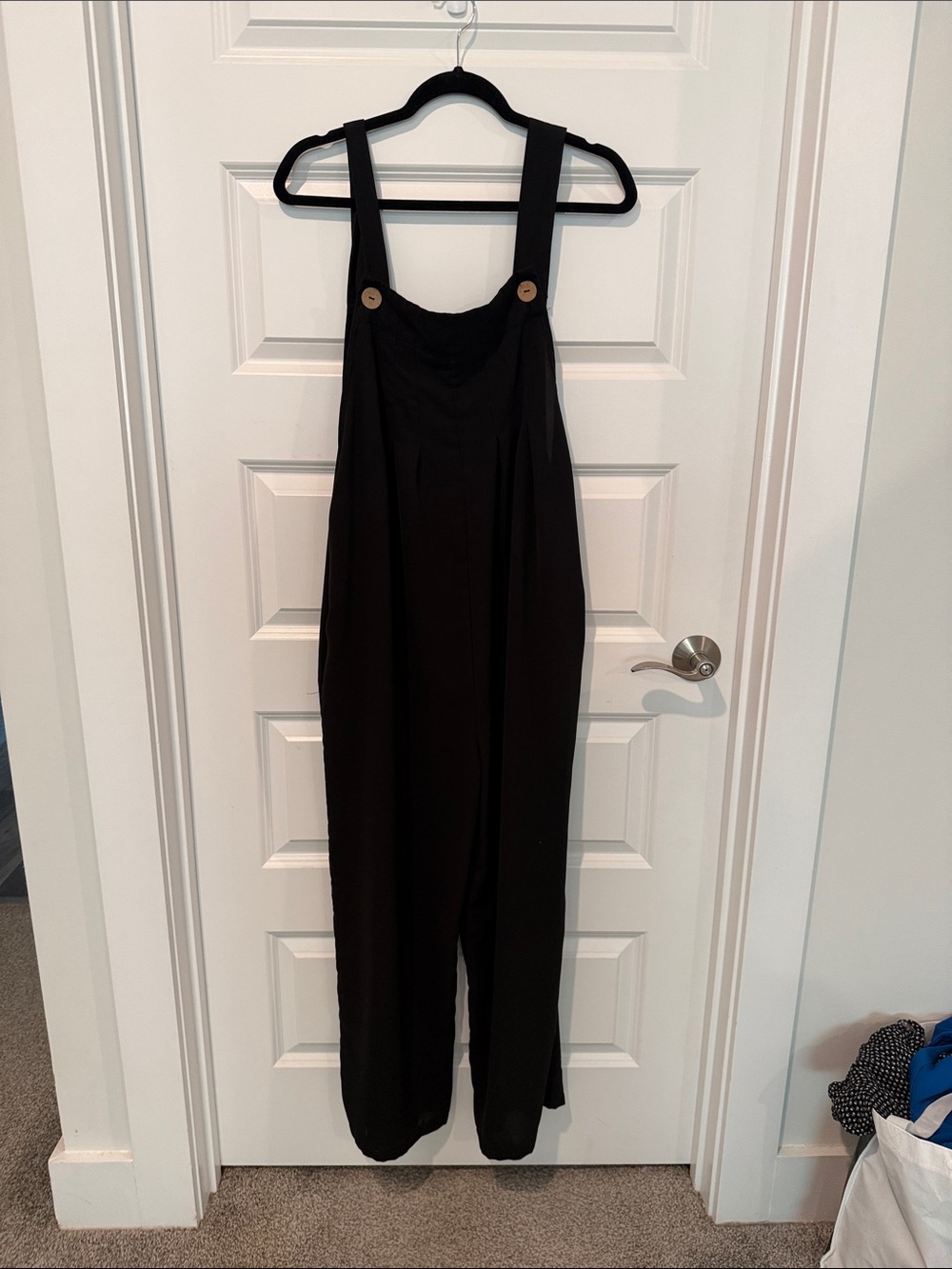 Black Wide-Leg Button-Strap Jumpsuit